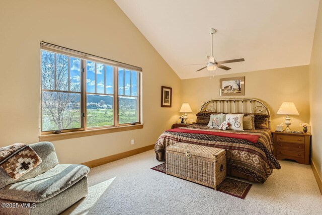 1987 Eagle Ranch Rd, Eagle, CO 81631 - bedroom with carpet flooring, baseboards, high vaulted ceiling, and ceiling fan