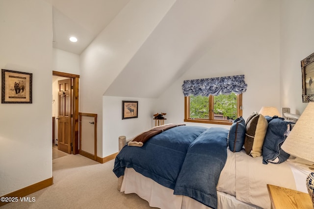 25 Cottage Cir, Edwards, CO 81632 - bedroom featuring light colored carpet, baseboards, and high vaulted ceiling