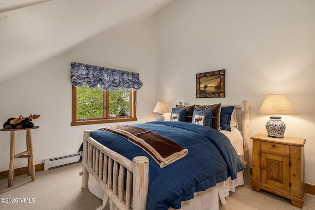 25 Cottage Cir, Edwards, CO 81632 - bedroom with a baseboard heating unit, carpet flooring, vaulted ceiling, and baseboards