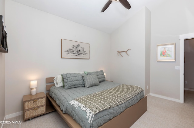 404 Chickadee Ln, Gypsum, CO 81637 - carpeted bedroom featuring baseboards, lofted ceiling, and ceiling fan