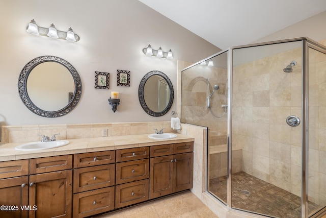 2960 June Creek Trl Unit A, Avon, CO 81620 - full bathroom with a shower stall, double vanity, and tile patterned floors
