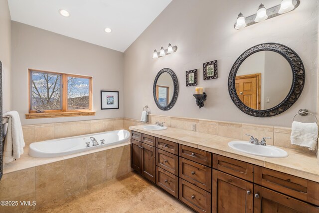 2960 June Creek Trl Unit A, Avon, CO 81620 - full bathroom with double vanity, a bath, recessed lighting, and tile patterned flooring