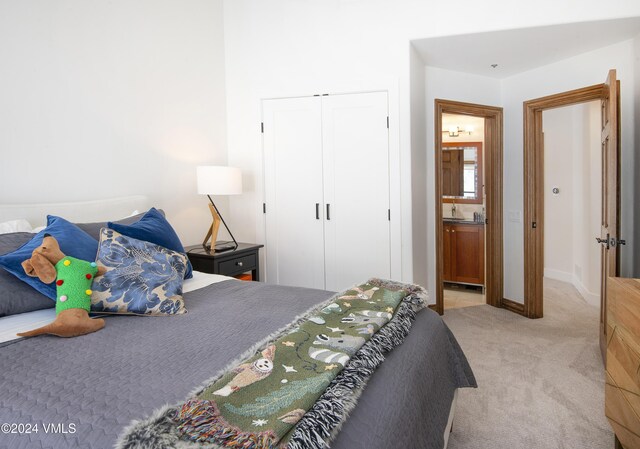 carpeted bedroom featuring a closet