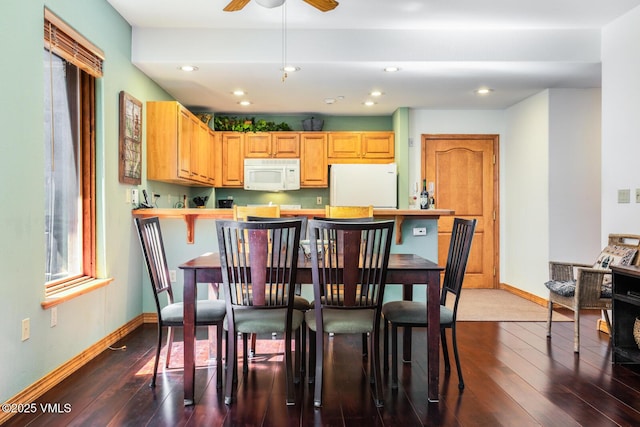 74 Cresta Rd Unit 110, Edwards, CO 81632 - dining room featuring dark wood-style flooring, ceiling fan, and recessed lighting