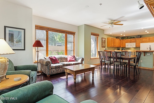 74 Cresta Rd Unit 110, Edwards, CO 81632 - living room with ceiling fan, dark wood-style floors, and recessed lighting