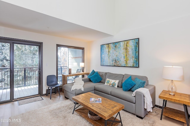 living room with light hardwood / wood-style flooring