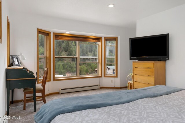 445 Pine St, Red Cliff, CO 81649 - bedroom featuring a baseboard heating unit, carpet flooring, multiple windows, and recessed lighting