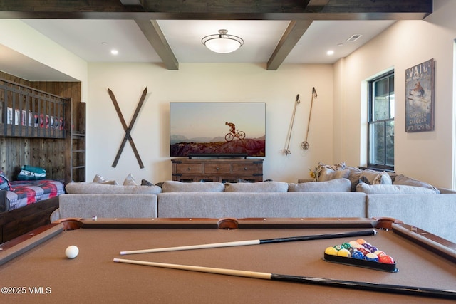 620 Jouflas Ranch Rd, Wolcott, CO 81655 - game room with billiards, beamed ceiling, and coffered ceiling