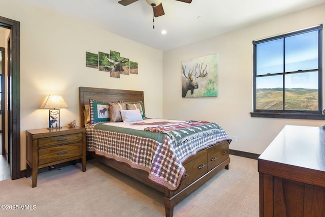 620 Jouflas Ranch Rd, Wolcott, CO 81655 - bedroom featuring light colored carpet, recessed lighting, and a ceiling fan