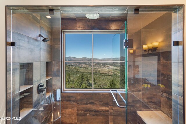 620 Jouflas Ranch Rd, Wolcott, CO 81655 - full bath with a shower stall, a mountain view, and plenty of natural light