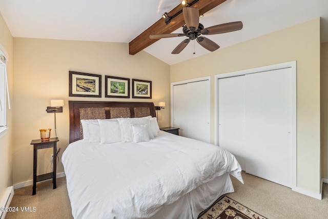 411 Eagle Dr Unit 10, Eagle-Vail, CO 81620 - bedroom with multiple closets, light carpet, baseboard heating, and baseboards