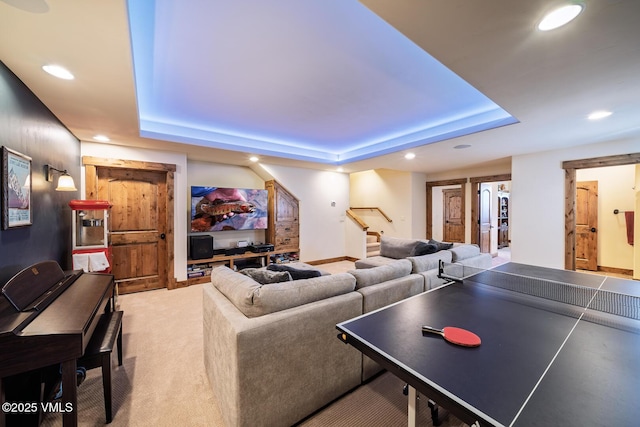 93 S Penstemon Ln, Eagle, CO 81631 - recreation room with carpet, a tray ceiling, and recessed lighting