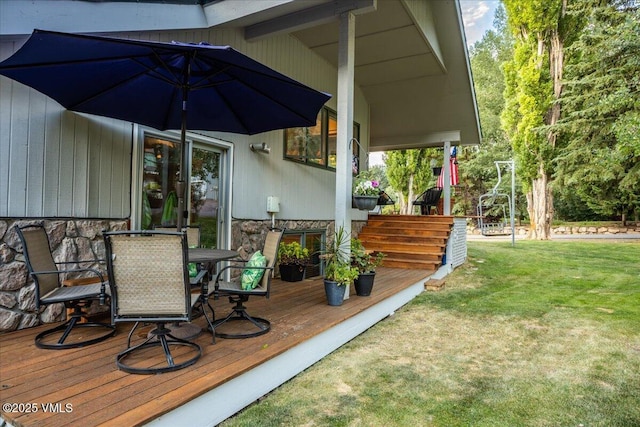 780 Deer Blvd, Avon, CO 81620 - wooden deck featuring a yard and outdoor dining space