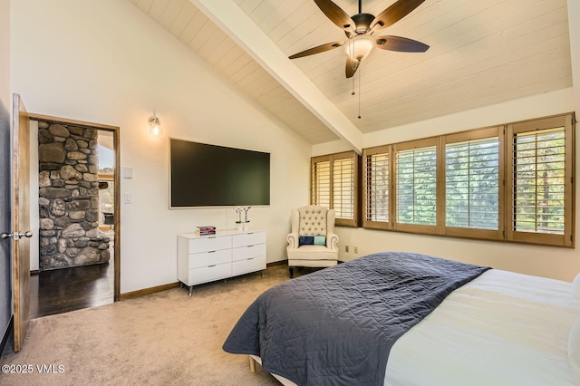 8 Charolais Cir, Edwards, CO 81632 - carpeted bedroom with a wood ceiling with exposed beams, ceiling fan, and high vaulted ceiling