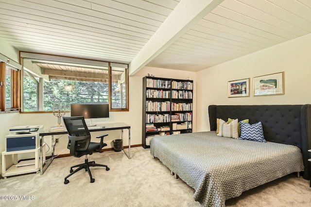 8 Charolais Cir, Edwards, CO 81632 - bedroom featuring carpet floors, an office area, and a wood ceiling with exposed beams