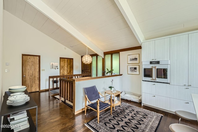 8 Charolais Cir, Edwards, CO 81632 - living room featuring dark wood-type flooring, a chandelier, and wood ceiling