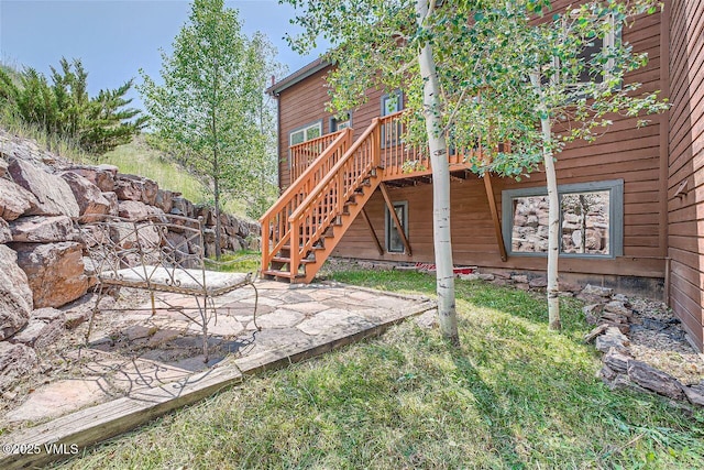 3078 Wildridge Rd Unit D, Avon, CO 81620 - view of yard featuring stairway, a wooden deck, and a patio
