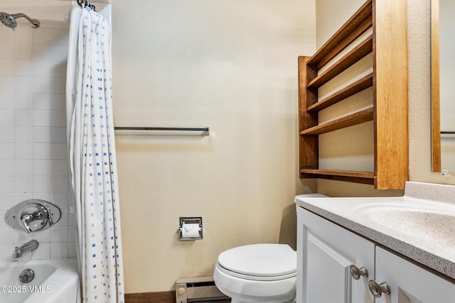 2540 Kinnikinnick Rd Unit G-2, Vail, CO 81657 - bathroom with a baseboard heating unit, vanity, and shower / bathtub combination with curtain