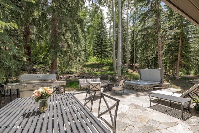416 Forest Rd Unit A, Vail, CO 81657 - view of patio with a grill, outdoor dining area, and an outdoor living space