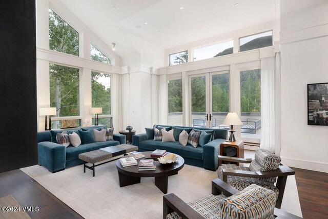 sunroom / solarium with vaulted ceiling and french doors