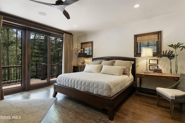 179 S Fairway Dr, Beaver Creek, CO 81620 - bedroom featuring access to outside, hardwood / wood-style flooring, recessed lighting, and a ceiling fan
