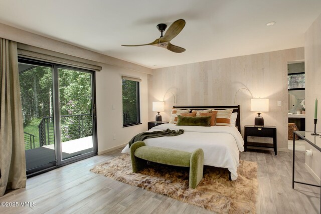 777 Potato Patch Dr Unit A, Vail, CO 81657 - bedroom featuring access to outside, wood finished floors, and ceiling fan