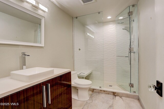 777 Potato Patch Dr Unit A, Vail, CO 81657 - bathroom with vanity, a stall shower, and recessed lighting