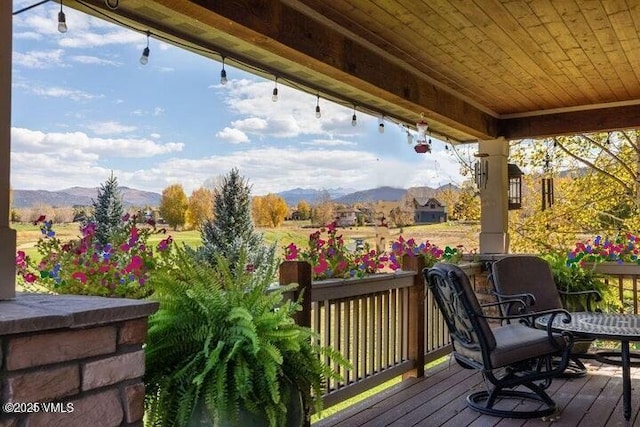 deck with a mountain view