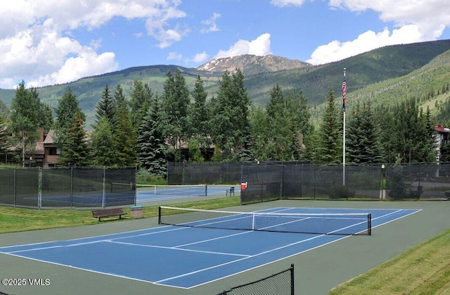 view of sport court featuring a mountain view