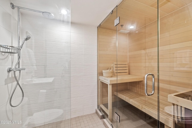 view of sauna featuring tile patterned flooring