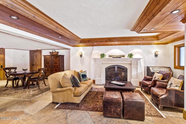 living room featuring ornamental molding