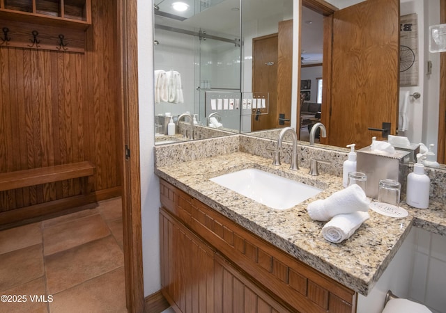 120 Offerson Rd Unit 6140, Beaver Creek, CO 81620 - full bathroom with vanity, a stall shower, and tile patterned floors
