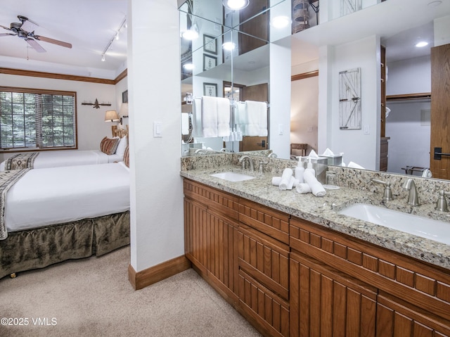 120 Offerson Rd Unit 6140, Beaver Creek, CO 81620 - ensuite bathroom featuring double vanity, a ceiling fan, and rail lighting