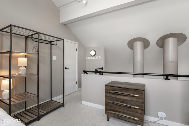 bathroom featuring baseboards and vaulted ceiling