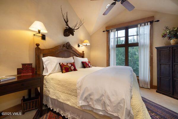 780 Potato Patch Dr, Vail, CO 81657 - bedroom with lofted ceiling and a ceiling fan