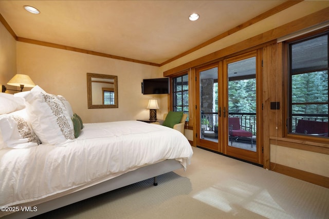 780 Potato Patch Dr, Vail, CO 81657 - bedroom featuring access to exterior, carpet flooring, french doors, recessed lighting, and ornamental molding