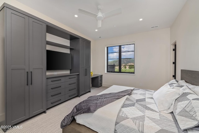 0599 Gray Rock Dr, Eagle, CO 81631 - bedroom with light colored carpet, recessed lighting, and a ceiling fan