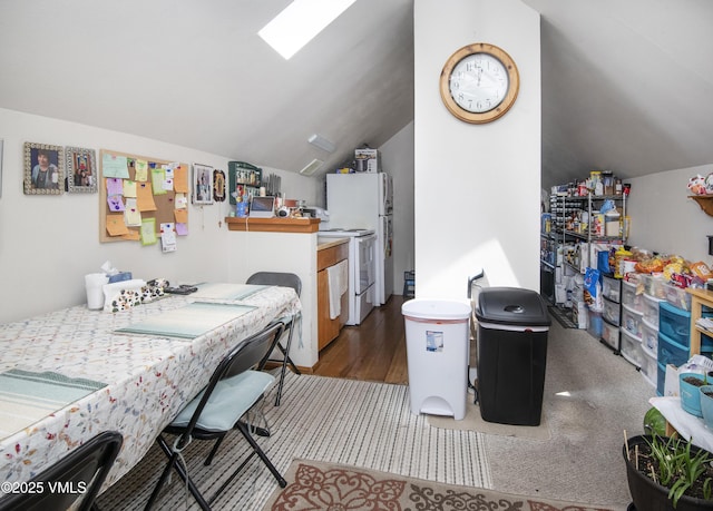 409 Washington St, Eagle, CO 81631 - office area with lofted ceiling, wood finished floors, and a skylight