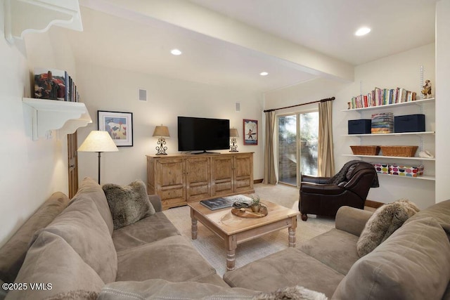 50 Andover Trl, Edwards, CO 81632 - living area featuring recessed lighting, beamed ceiling, and light carpet
