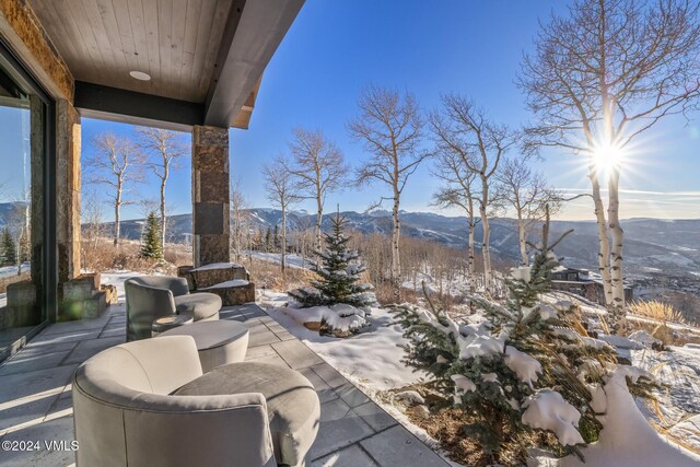 view of patio with a mountain view