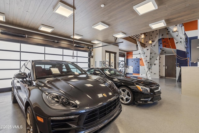 garage featuring wood ceiling