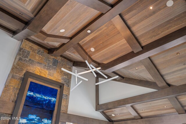 interior details with beam ceiling and wood ceiling