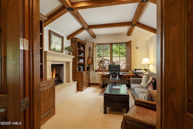 2241 Tahoe Dr, Vail, CO 81657 - living room with a high end fireplace, a desk, and light carpet