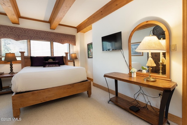 380 E Lionshead Cir Unit 160, Vail, CO 81657 - carpeted bedroom featuring beamed ceiling and baseboards