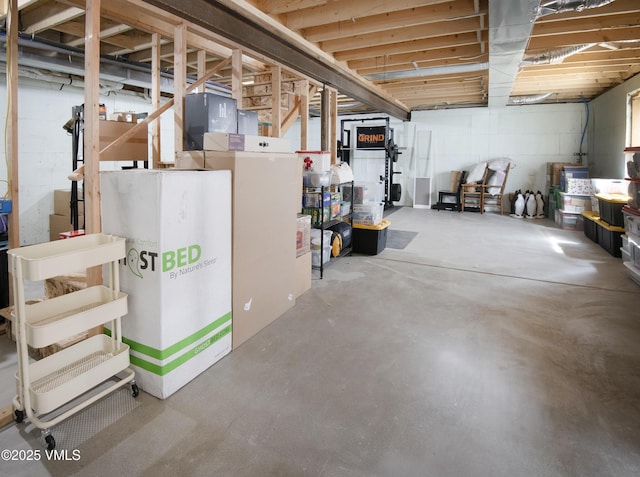 unfinished basement with concrete block wall