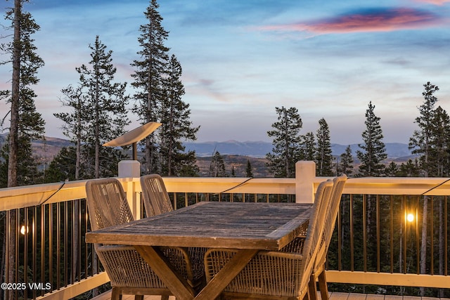 408 El Lobo Ln, Fairplay, CO 80440 - deck at dusk featuring a mountain view