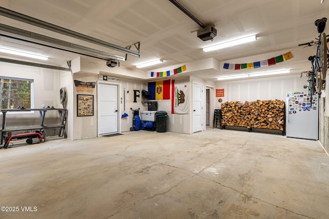 408 El Lobo Ln, Fairplay, CO 80440 - garage featuring freestanding refrigerator and a garage door opener