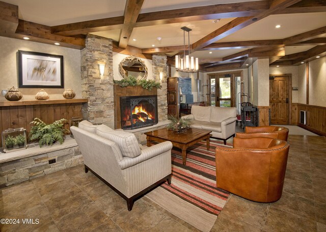 311 Offerson Rd Unit 329, Beaver Creek, CO 81620 - community lobby featuring beam ceiling, wainscoting, recessed lighting, and coffered ceiling