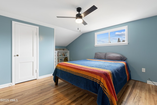 618 W Chestnut St, Leadville, CO 80461 - bedroom featuring wood finished floors, lofted ceiling, and a ceiling fan