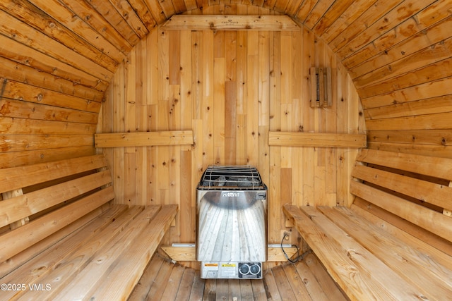 618 W Chestnut St, Leadville, CO 80461 - sauna featuring wood ceiling, wooden walls, and wood-type flooring